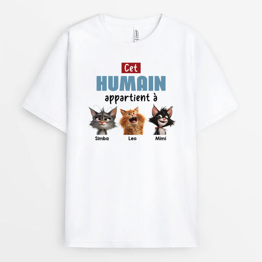 3989AFR1 tee shirt personnalise chat cet humain appartient a design cartoon 3989A