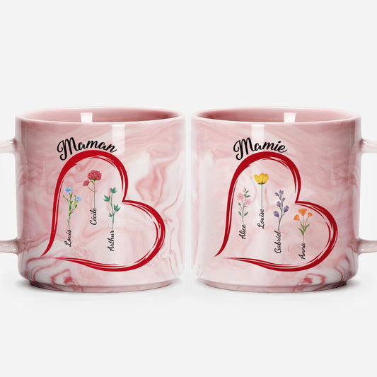 4001MFR1 mug effet marbre personnalise maman mamie coeur et fleurs 4001m
