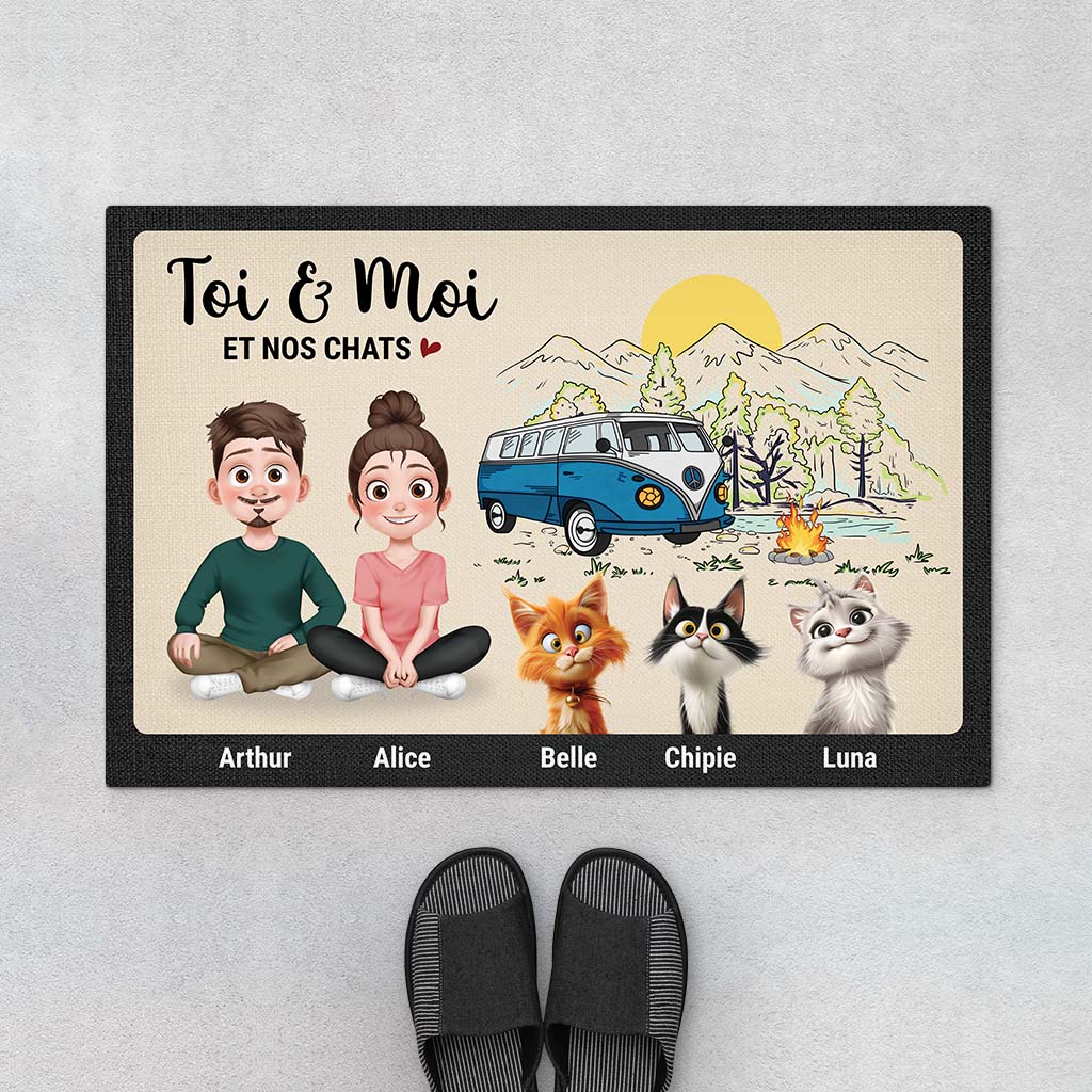 4004DFR1 paillasson personnalise toi et moi et nos chats version camping 4004D9M0D