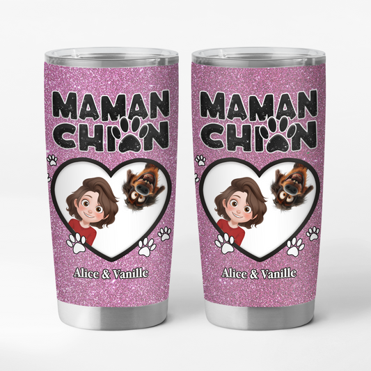 4012TFR1 mug isotherme 590ml personnalise maman chien coeur paillette 4012TKN0C