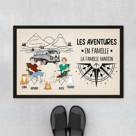 4016DFR1 paillasson personnalise couple avec chat aventures en famille 4016d8l8d