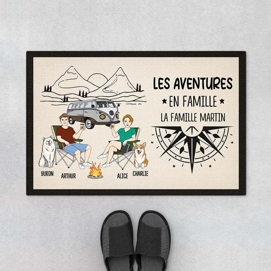 4016DFR1 paillasson personnalise couple avec chien aventures en famille 4016d8l8c