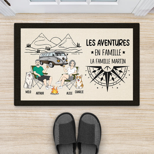 4016DFR2 paillasson personnalise couple avec chien aventures en famille 4016d8l8c