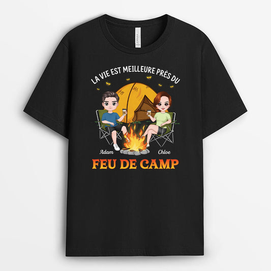 4023AFR1 t shirt couple personnalise meilleure vie pres du feu de camp 4023a6h0a