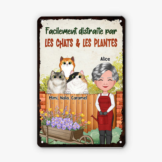 4031EFR2 plaque en metal personnalisee avec chat facilement distraite 4031etq0d