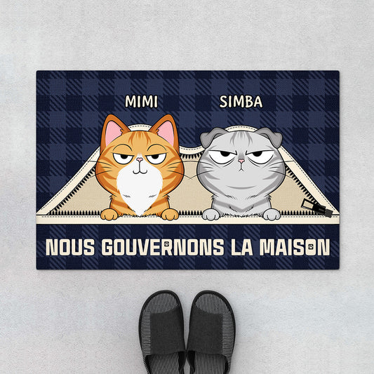 4061DFR1 paillasson personnalise nous gouvernons la maison chats sous tapis 4061dkq0d