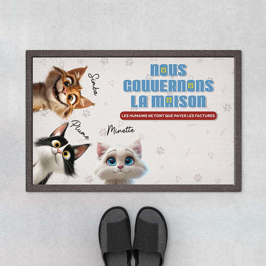 4066DFR1 paillasson chat personnalise nous gouvernons la maison design humour 4066d9t5d