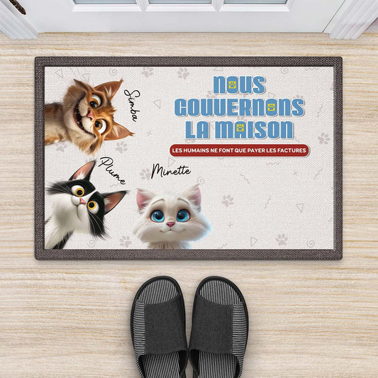4066DFR2 paillasson chat personnalise nous gouvernons la maison design humour 4066d9t5d
