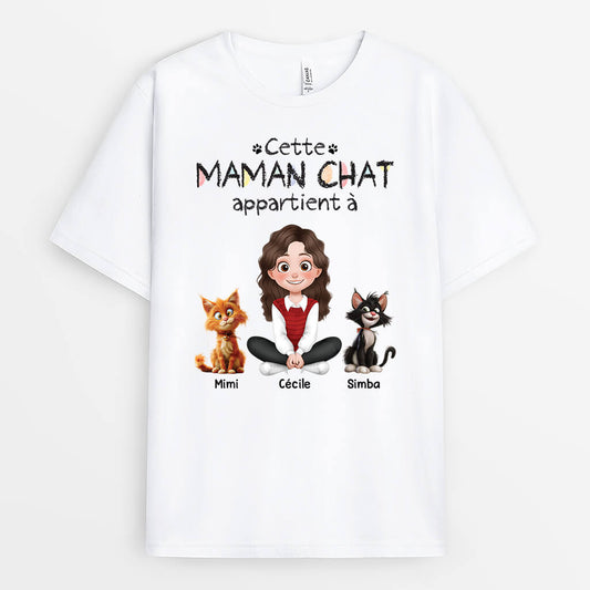 4071AFR1 tee shirt personnalise chat cette maman appartient a design cartoon 4071a8i0d