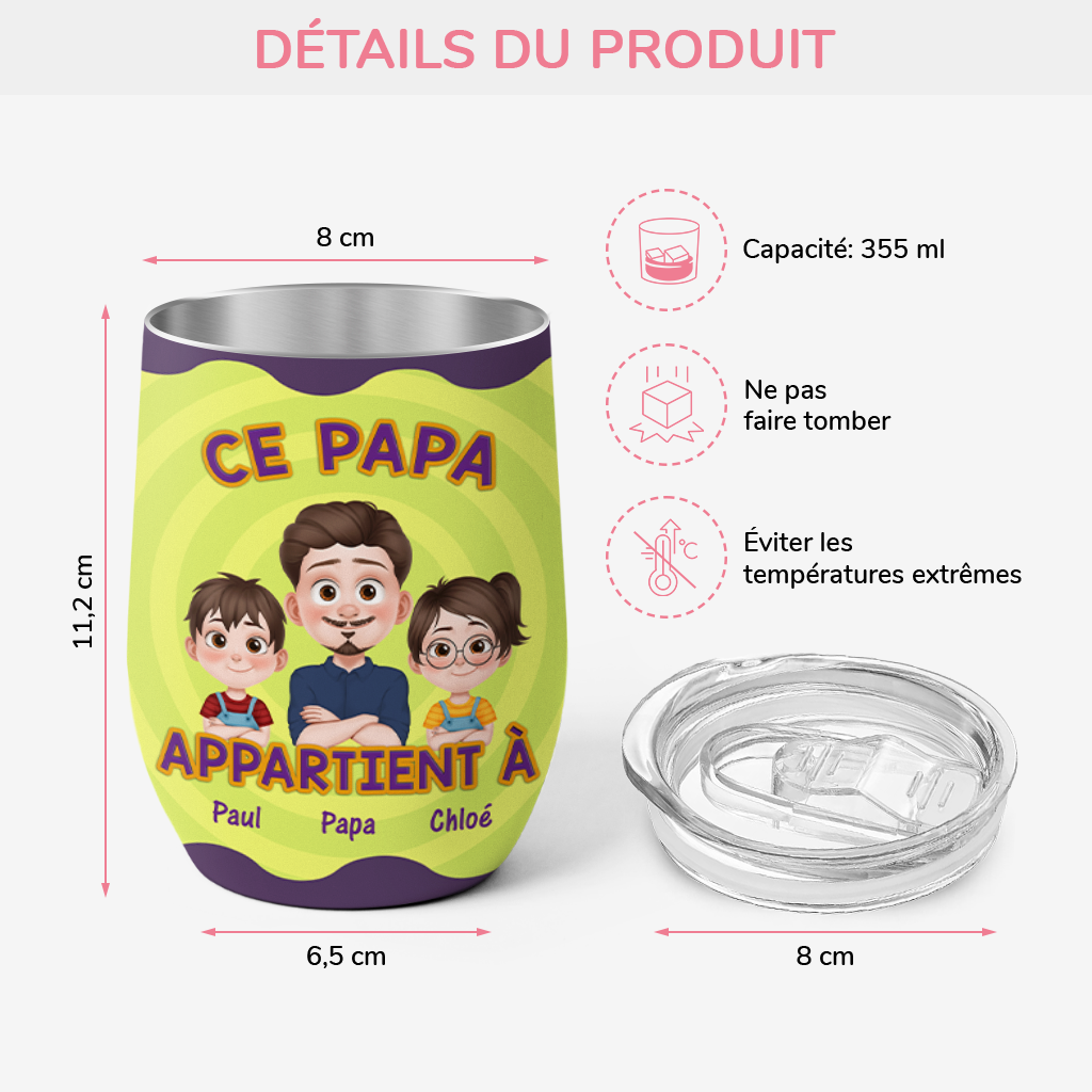 4073TFR3 effet dimpression 3d mug isotherme 355ml personnalise ce papa appartient a vert et violet 4073t3i0b