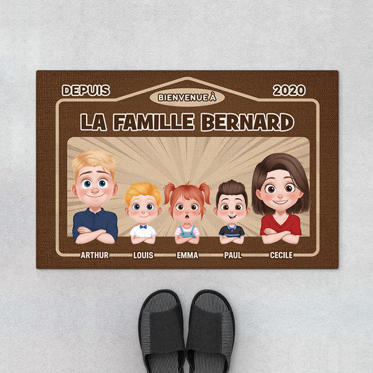 4083DFR1 tapis personnalise famille bienvenue chez version brun 4083d