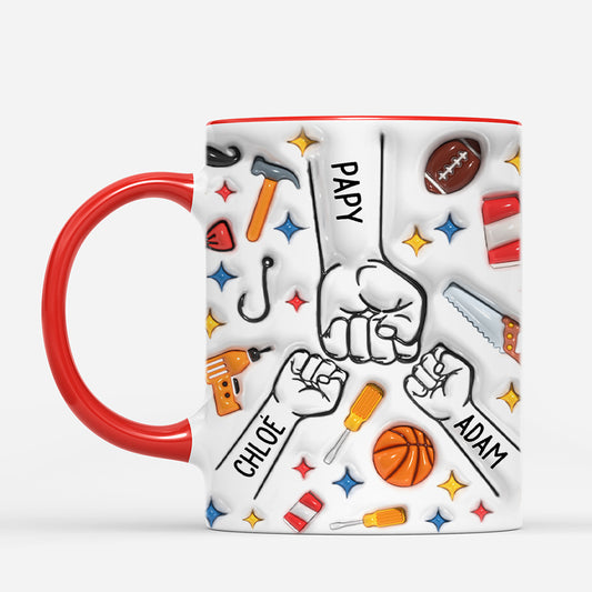 4095MFR2 effet dimpression 3d mug personnalise papa et petits poings brico colore 4095m6m5b