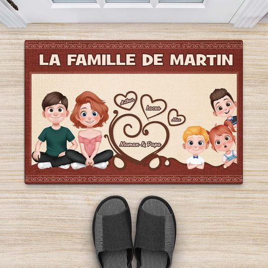 4107DFR2 paillasson famille personnalisee design cartoon version rouge 4107dkt0i