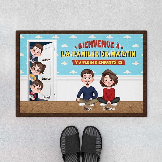 4118DFR1 paillasson famille personnalisee y a plein denfants ici design cartoon 4118d3t0i