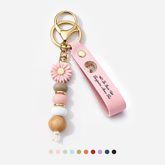 4135MFR1 porte cle avec photo personnalisee marguerite en perles_ imprimee uv cadeau commemoratif toujours avec toi 4135mj6f5a