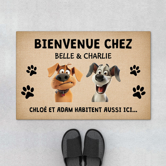 4145DFR1 paillasson chien personnalise bienvenue chez design cartoon 4145d8i5c