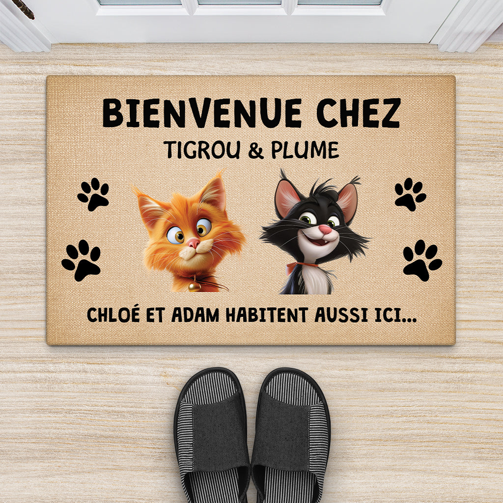 4145DFR2 paillasson chat personnalise bienvenue chez design cartoon 4145d8i5d