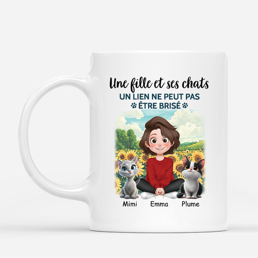 4162MFR1 mug personnalise une fille et son chat design cartoon avec tournesol 4162m3k0d