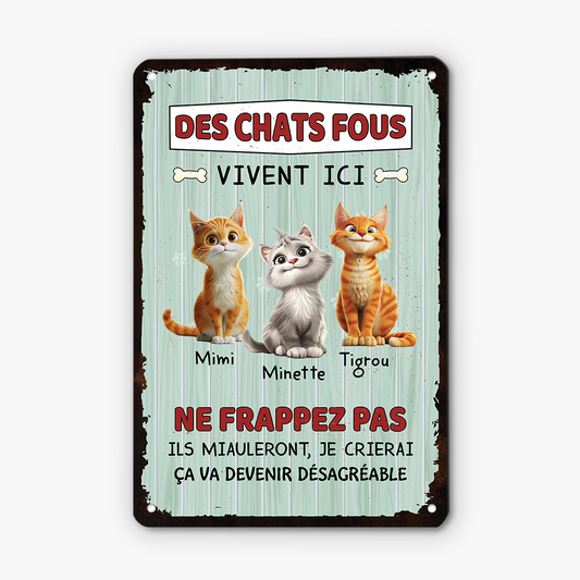 4164EFR1 plaque personnalisee avec chat les chats fous vivent ici 4164e8t5d