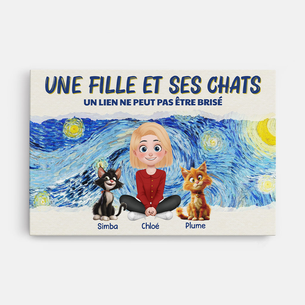 4180CFR1 toile personnalisable une fille et ses chats version van gogh 4180ctk5d_62249dc1 c8f6 4485 aec8 275707de1d49