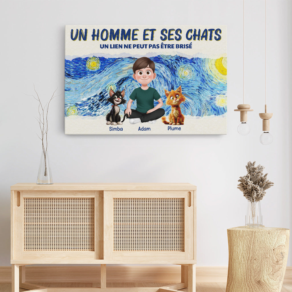 4180CFR3 toile personnalisable une fille et ses chats version van gogh 4180ctk5d_b08c44e8 6607 4392 b711 ddf27c565a83