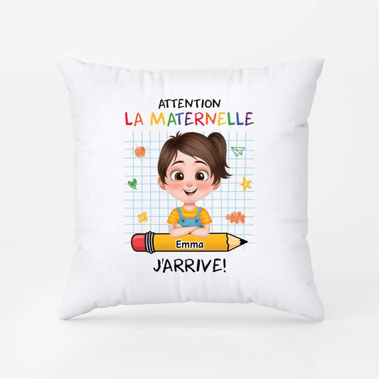 4194PFR2 coussin pour enfant personnalise attention la maternelle design cartoon 4194p