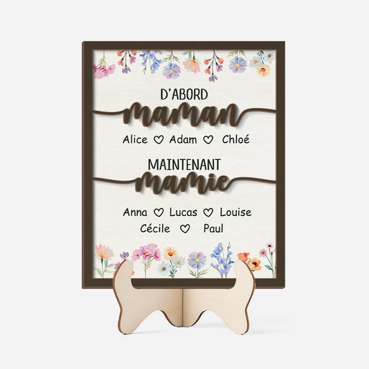 4200QFR1 plaque en bois personnalise dabord maman maintenant mamie fleurs pastel 4200q8i5a