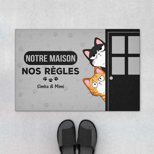 4208DFR1 paillasson personnalise avec chat notre maison nos regles version gris 4208d5m8d