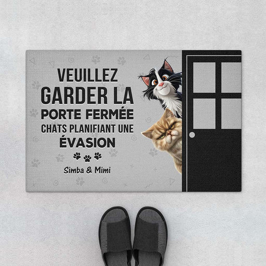 4211DFR1 paillasson personnalise chat veuillez garder la porte fermee design cartoon 4211d5m5d