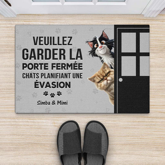 4211DFR2 paillasson personnalise chat veuillez garder la porte fermee design cartoon 4211d5m5d