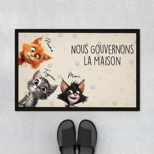 4223DFR1 paillasson chat personnalise nous gouvernons la maison design cartoon 4223d8t5d