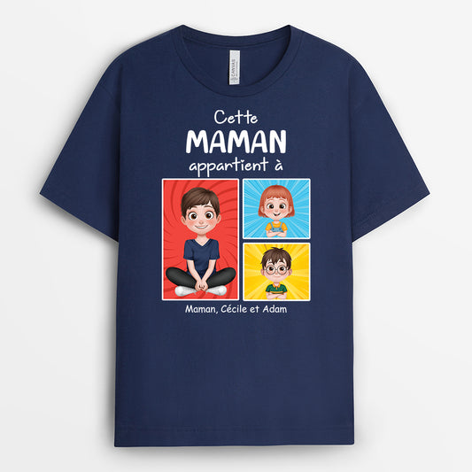 4244AFR1 tee shirt personnalise cette maman appartient a design cartoon cadre colore 4244a6q0a