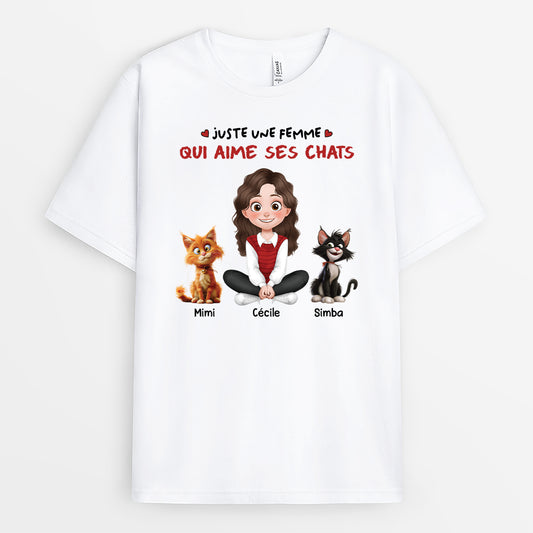 4255AFR1 tee shirt personnalise juste une fille qui aime ses chats 4255a8k0d