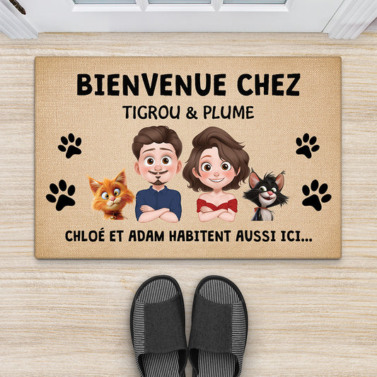 4275DFR2 paillasson personnalise bienvenue chez l_homme et les chats 4275d8i0d