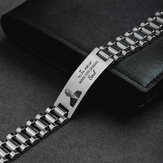 4289JFR2 tu ne marches jamais seule bracelet personnalise avec photo commemorative de papa maman 4289jtq5a