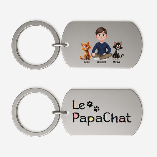 4298JFR1 porte cle aluminium personnalise le papa chat design cartoon 4298j3l0d