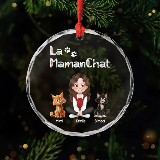 4298OFR1 ornement en verre personnalise la maman chat design cartoon 4298o3l0d