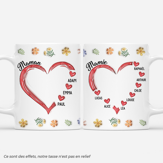 4304MFR1 effet dimpression 3d mug personnalise maman coeur avec fleurs 4304m
