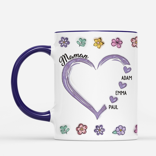 4304MFR2 effet dimpression 3d mug personnalise maman coeur avec fleurs 4304m