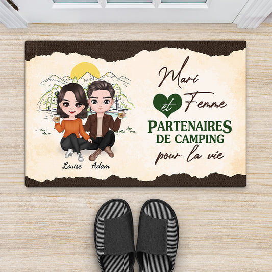4326DFR2 paillasson personnalise couple partenaires de camping pour la vie design mignon 4326d6q8g