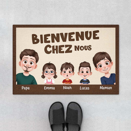 4328DFR1 paillasson personnalise famille bienvenue chez nous design cartoon 4328d6q0i