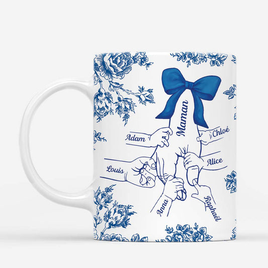 4336MFR1 mug personnalise maman noeud et fleurs version bleu 4336m9p5a