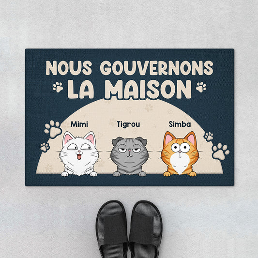 4340DFR1 paillasson chat personnalise nous gouvernons la maison version lune 4340d