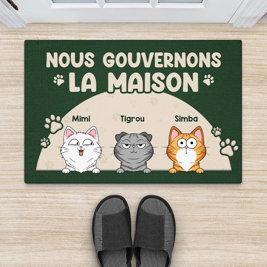 4340DFR2 paillasson chat personnalise nous gouvernons la maison version lune 4340d