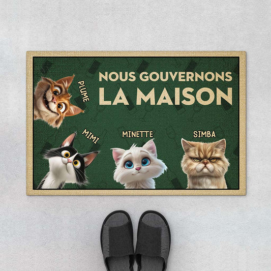 4344DFR1 paillasson personnalise chat les chats gouvernent la maison 4344dtt5d