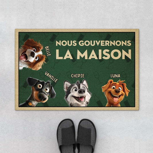 4344DFR1 paillasson personnalise chien les chiens gouvernent la maison 4344dtt5c