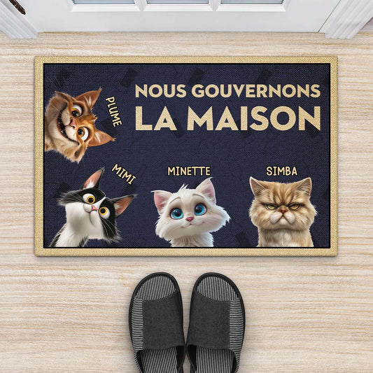 4344DFR2 paillasson personnalise chat les chats gouvernent la maison 4344dtt5d