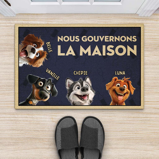 4344DFR2 paillasson personnalise chien les chiens gouvernent la maison 4344dtt5c