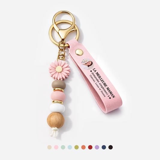 4353MFR1 porte cles marguerite cuir personnalise la meilleure maman mamie 4353mj6f5a