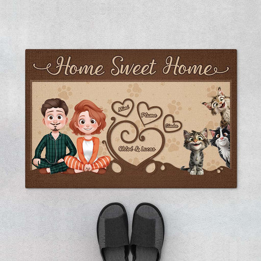 4366DFR1 paillasson personnalise chat home sweet home vintage design cartoon 4366dkm0d